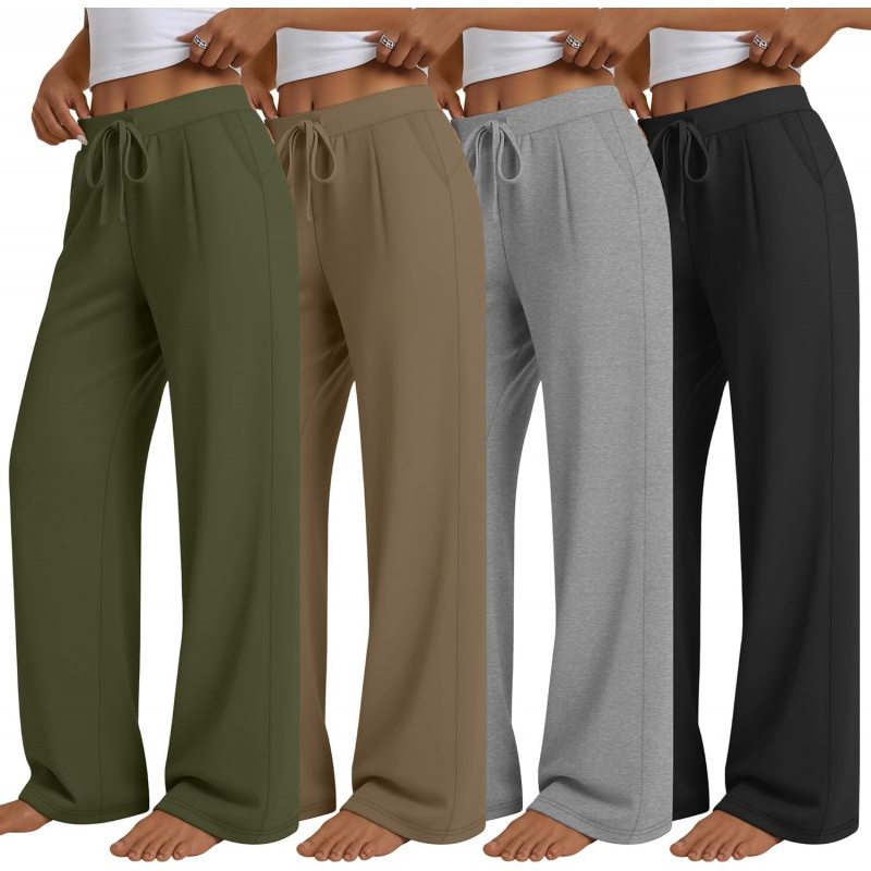 4 Pack Women's Lounge Pants Wide Leg Yoga Pants