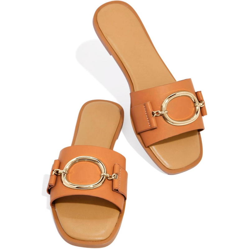 Coutgo Womens Square Toe Dressy Summer Slides