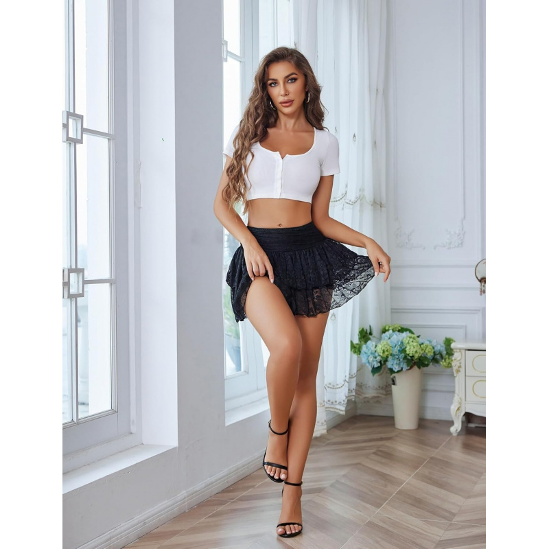 Women's Y2k Lace Layered Mini Skirt High