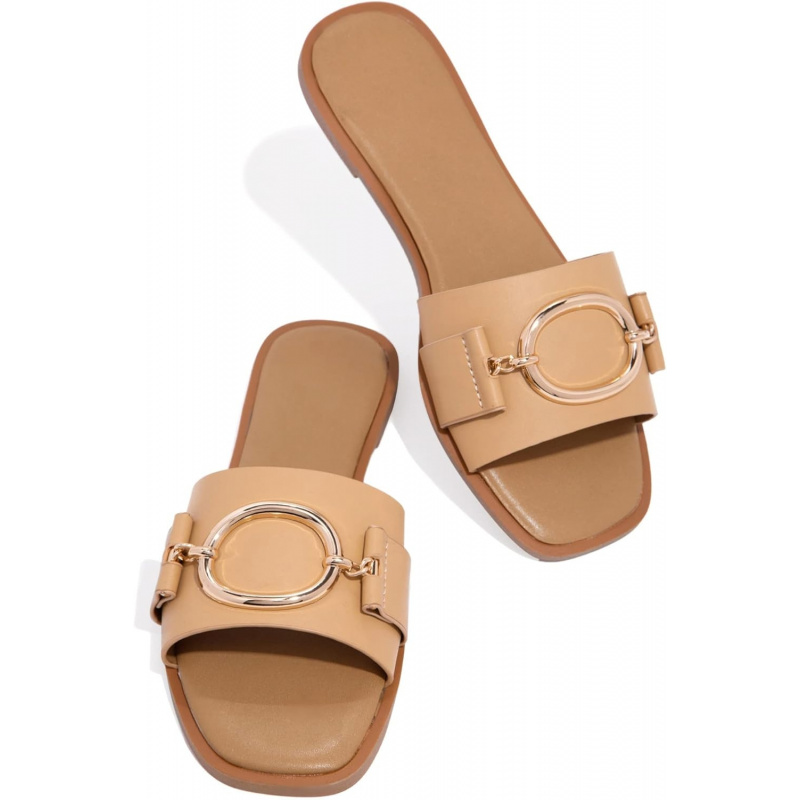 Coutgo Womens Square Toe Dressy Summer Slides