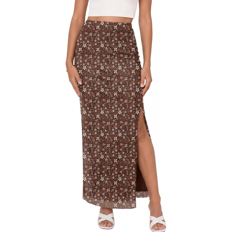 Floral Long Skirts for Women Trendy Mesh