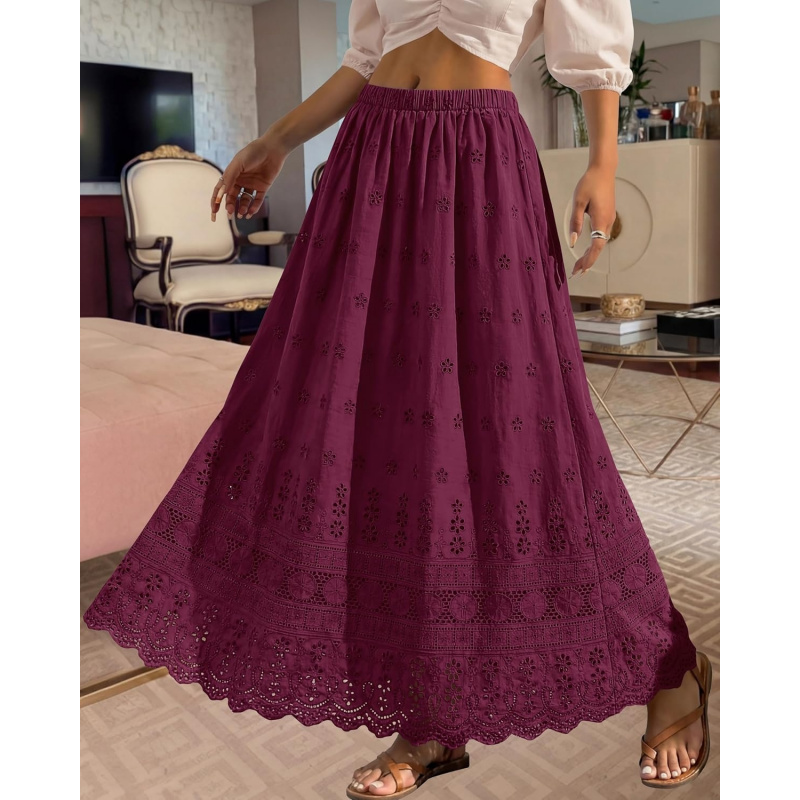 Women Summer Maxi Skirt Cute Elastic High Waist