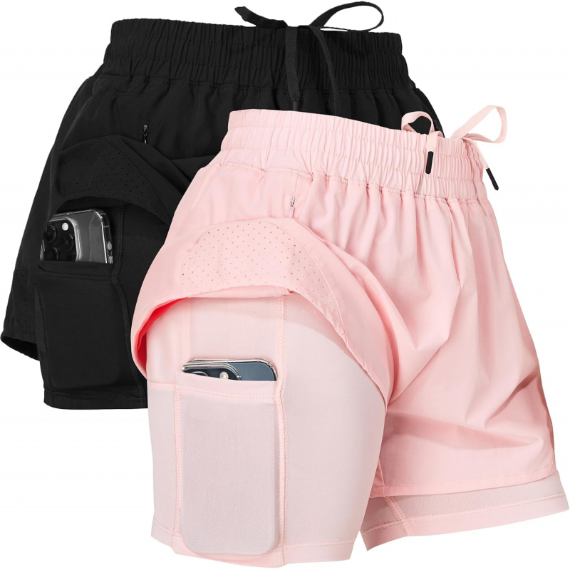 Women's Running Gym Shorts Pack of 2
