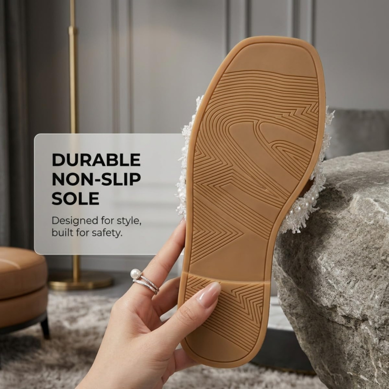 Chic Tweed Pearl Cross Strap Sandals Elegant Slippers