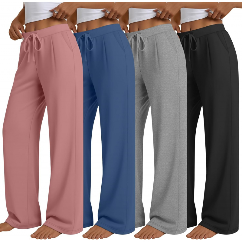 4 Pack Women's Lounge Pants Wide Leg Yoga Pants