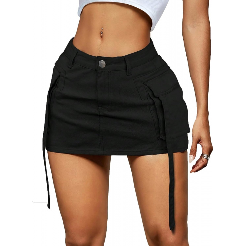 Women Cargo Denim Mini Low Skirt