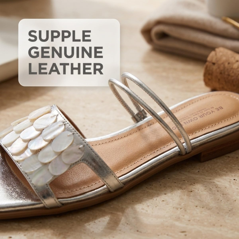 Fashion Pearl Shell Flat Slide Sandals Soft