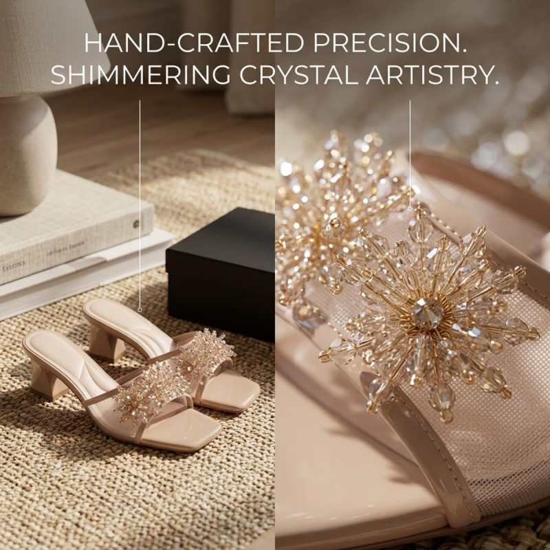 Women's French Style Mesh Beaded Flower Slide Sandals