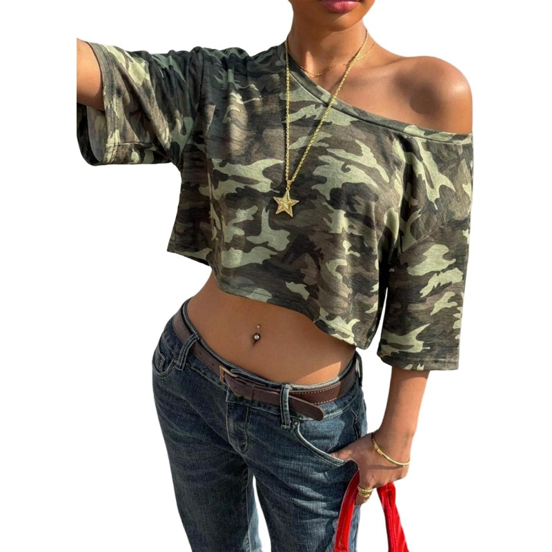 Women's Y2k Camo Print Off The Shoulder