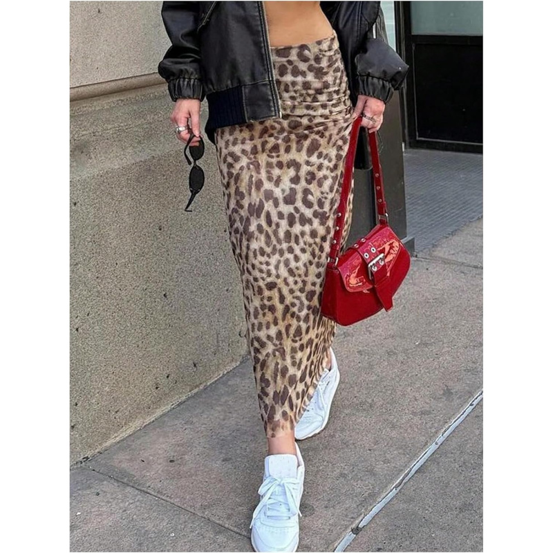 Women's Y2K Leopard Skirt High Waisted Maxi Skirt