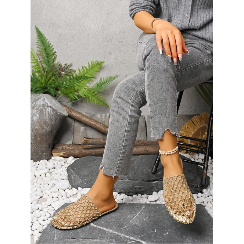 Women's Fishnet Mesh Summer Flat Sandals