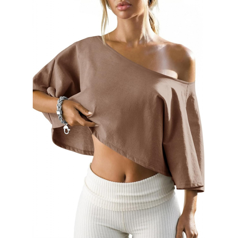 Women's Off The Shoulder Cropped Tops Batwing Short