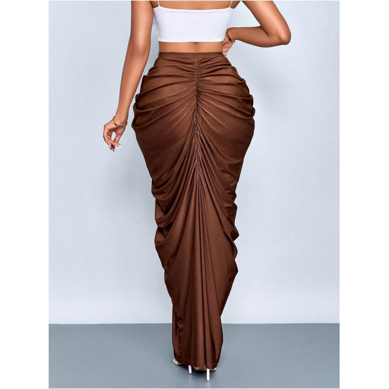 Women's Ruched Bodycon Maxi Skirt