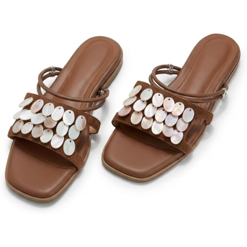 Fashion Pearl Shell Flat Slide Sandals Soft