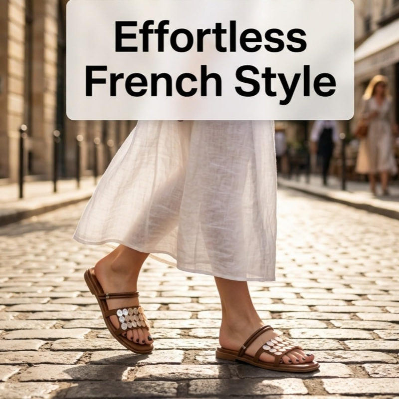 Fashion Pearl Shell Flat Slide Sandals Soft
